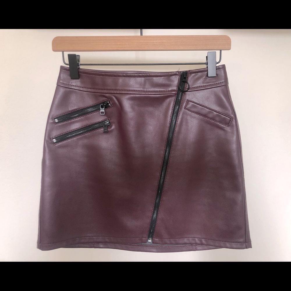 Burgundy Zip Up Leather Mini Skirt - Express